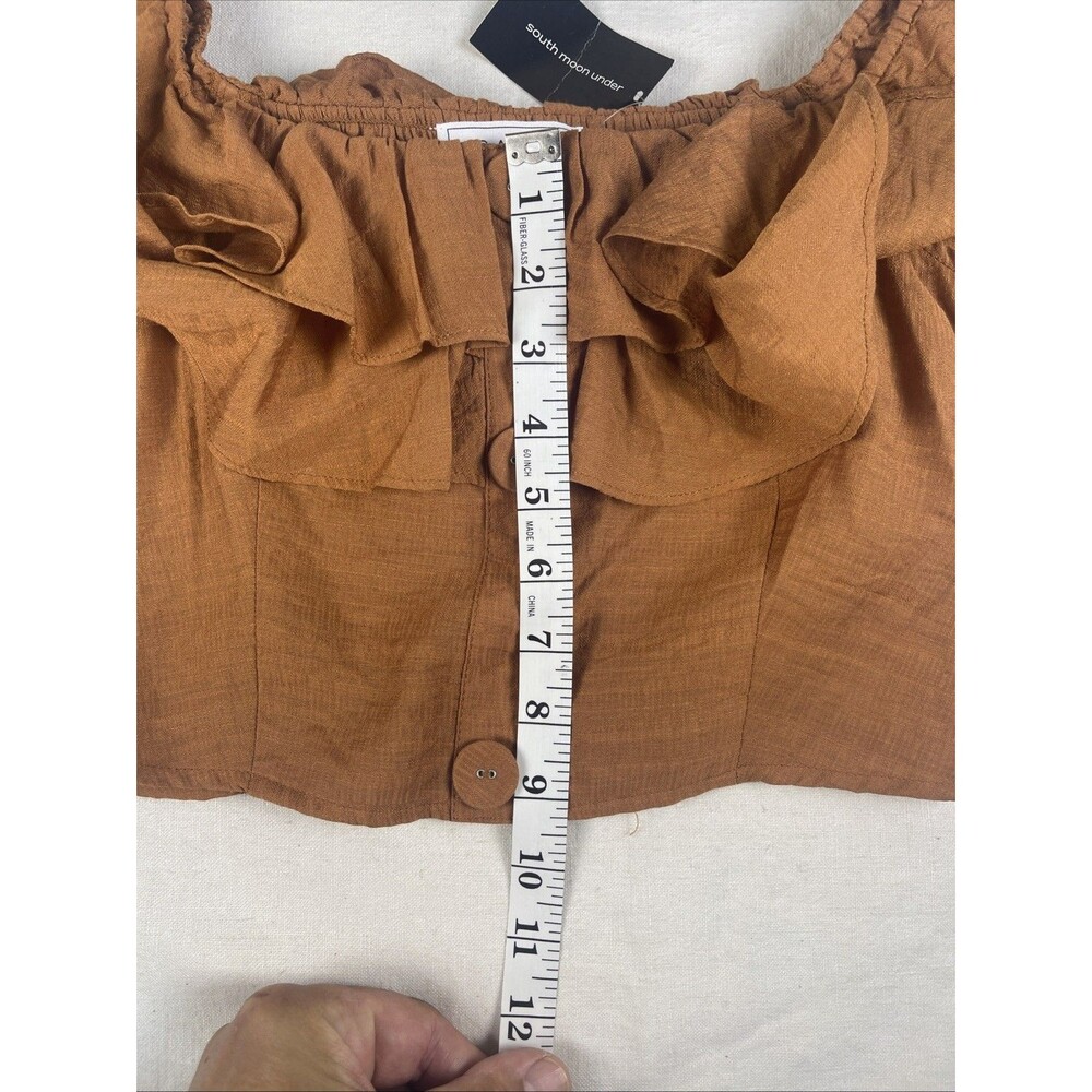 Sage The Label Ruffled Off The Shoulder Button Front Crop Top - Picture 10 of 10